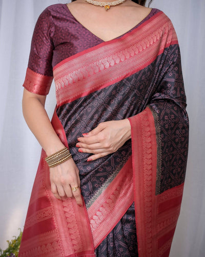 Pure Banarasi Digitally Printed Silk Saree Weaved With Zari Comes With Tassels.