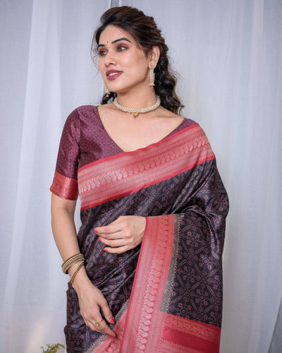 Pure Banarasi Digitally Printed Silk Saree Weaved With Zari Comes With Tassels.