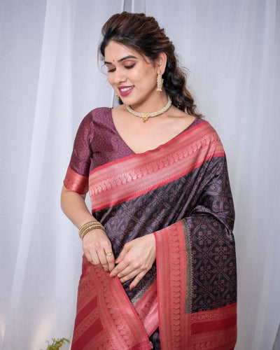 Pure Banarasi Digitally Printed Silk Saree Weaved With Zari Comes With Tassels.