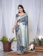 Pure Banarasi Digitally Printed Silk Saree Weaved With Zari Comes With Tassels.