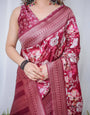 Graceful Maroon Floral Banarasi Silk Saree with Tassels