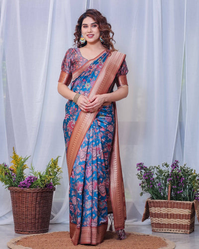 Pure Banarasi Digitally Printed Silk Saree Weaved With Zari Comes With Tassels.