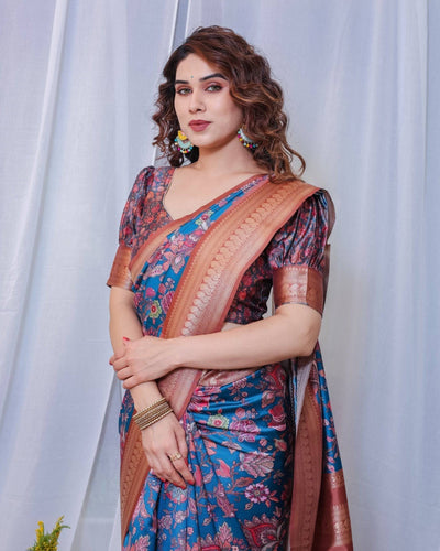 Pure Banarasi Digitally Printed Silk Saree Weaved With Zari Comes With Tassels.