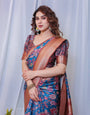 Regal Blue and Copper Zari Digital Print Silk Saree with Tassels