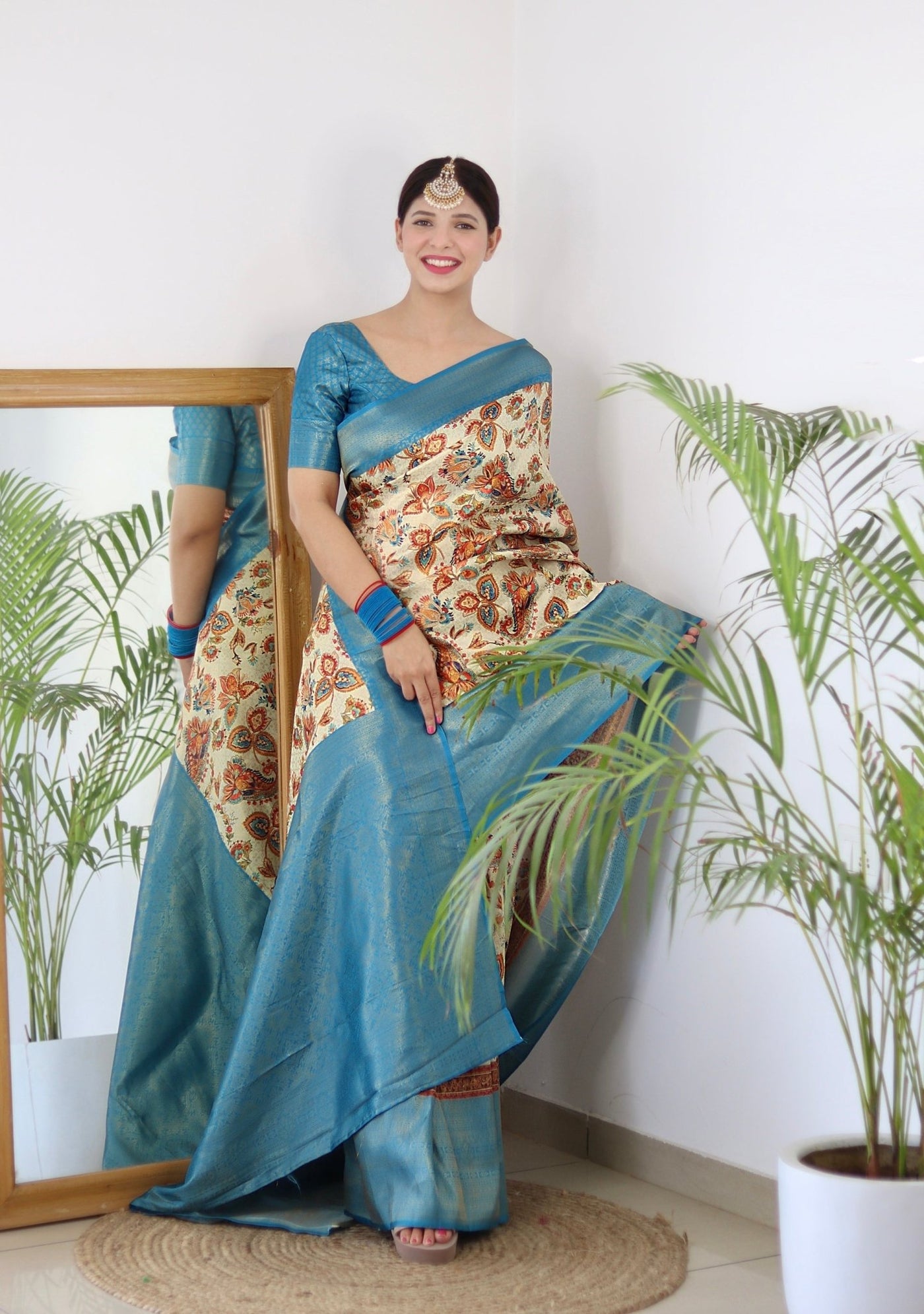 Digitally Printed Kuber Pattu Silk Saree, Exuding Regal Charm With Its Rich Pallu And Intricate Brocade Blouse, Elegantly Adorned With Enchanting Tassels On The Saree's Edge. - Almaari Fashion