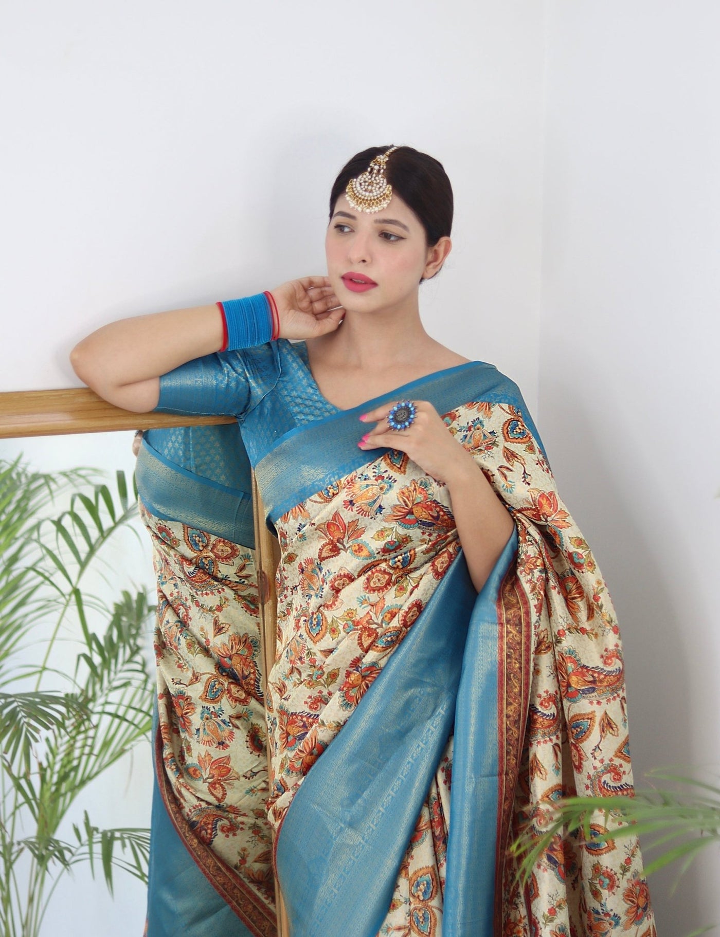 Digitally Printed Kuber Pattu Silk Saree, Exuding Regal Charm With Its Rich Pallu And Intricate Brocade Blouse, Elegantly Adorned With Enchanting Tassels On The Saree's Edge. - Almaari Fashion