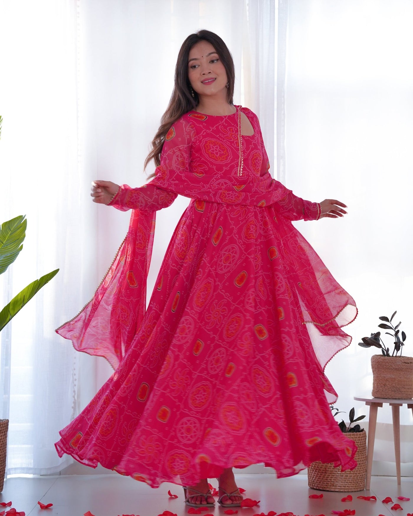 Digitally Printed Pure Chiffon Anarkali Suit With Huge Flair Comes With Duppatta & Pant - Almaari Fashion