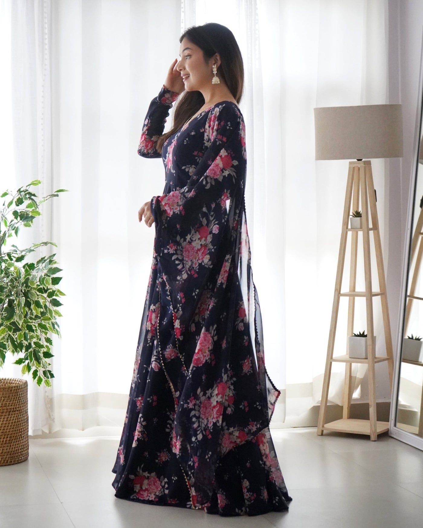 Digitally Printed Pure Fox Georgette Anarkali Suit With Huge Flair Comes With Duppatta & Pant - Almaari Fashion