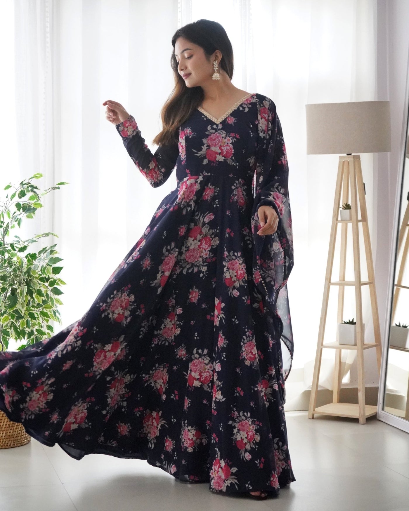 Digitally Printed Pure Fox Georgette Anarkali Suit With Huge Flair Comes With Duppatta & Pant - Almaari Fashion
