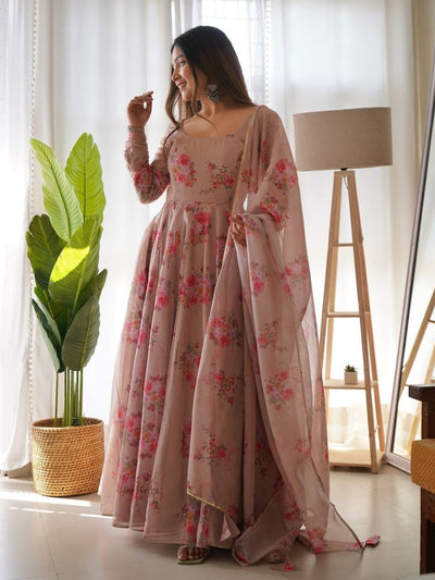 Digitally Printed Pure Organza Anarkali Suit With Huge Flair Comes With Duppatta - Almaari Fashion