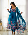 Digitally Printed Pure Organza Anarkali Suit With Huge Flair Comes With Duppatta & Pant