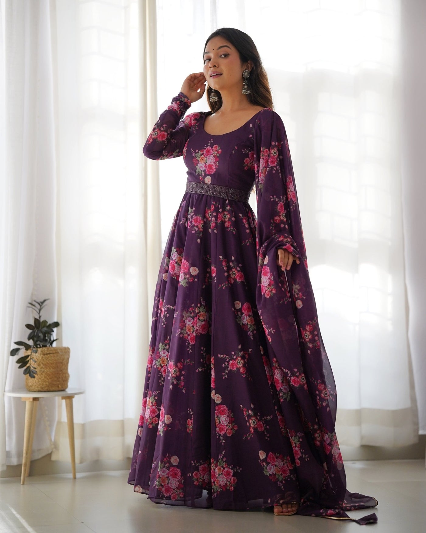 Digitally Printed Pure Organza Gown With Huge Flair Comes With Duppatta & Pent - Almaari Fashion