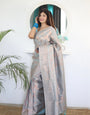 Dodger Blue Pure Satin Silk Saree With Snappy Blouse Piece