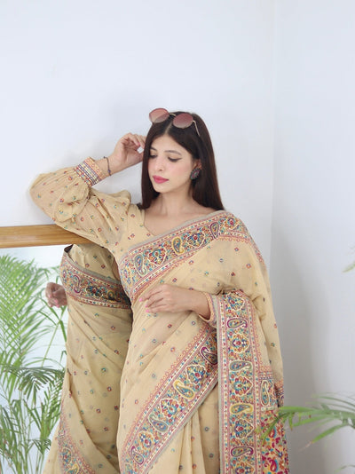 Elegant Kashmiri Handloom Work with Heavy Blouse: A Stunning Choice! - Almaari Fashion