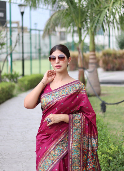 Elegant Kashmiri Handloom Work with Heavy Blouse: A Stunning Choice! - Almaari Fashion