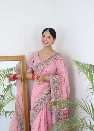 Elegant Kashmiri Handloom Work with Heavy Blouse: A Stunning Choice! - Almaari Fashion