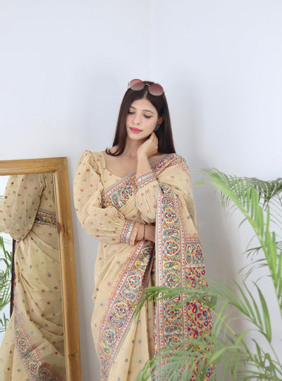 Elegant Kashmiri Handloom Work with Heavy Blouse: A Stunning Choice! - Almaari Fashion