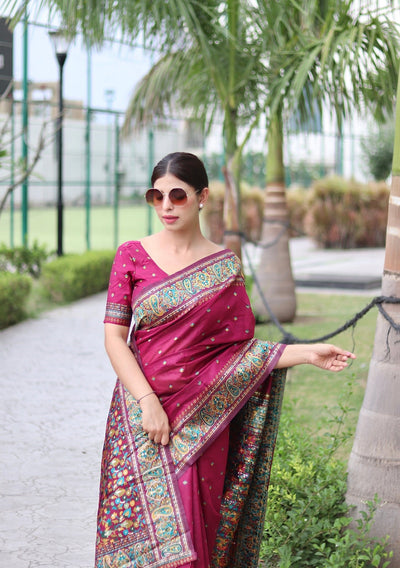 Elegant Kashmiri Handloom Work with Heavy Blouse: A Stunning Choice! - Almaari Fashion