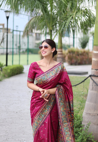 Elegant Kashmiri Handloom Work with Heavy Blouse: A Stunning Choice! - Almaari Fashion