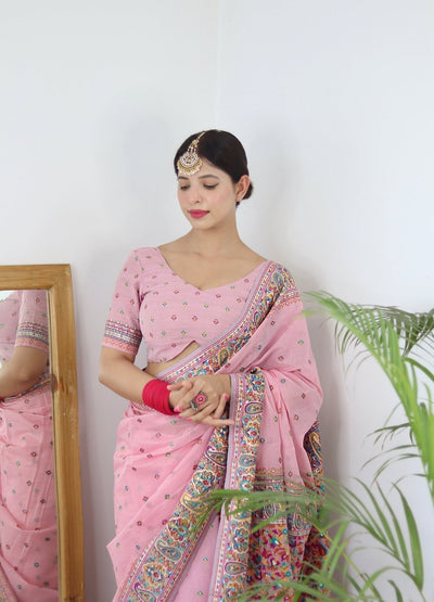 Elegant Kashmiri Handloom Work with Heavy Blouse: A Stunning Choice! - Almaari Fashion