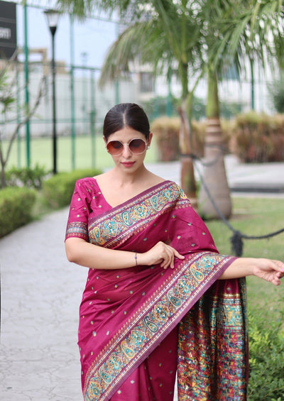 Elegant Kashmiri Handloom Work with Heavy Blouse: A Stunning Choice! - Almaari Fashion