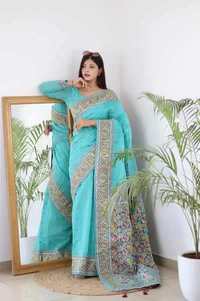 Elegant Kashmiri Handloom Work with Heavy Blouse: A Stunning Choice! - Almaari Fashion