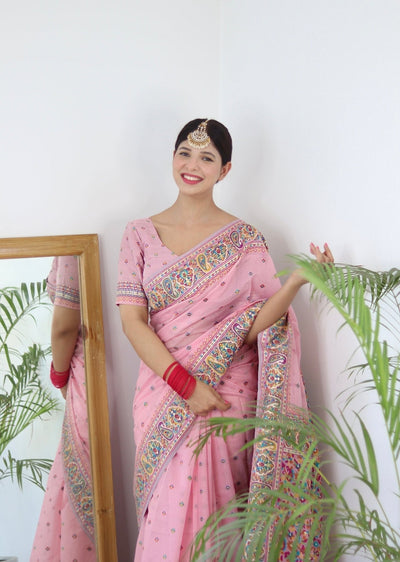 Elegant Kashmiri Handloom Work with Heavy Blouse: A Stunning Choice! - Almaari Fashion