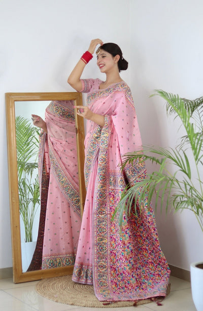 Elegant Kashmiri Handloom Work with Heavy Blouse: A Stunning Choice! - Almaari Fashion