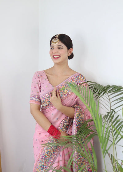 Elegant Kashmiri Handloom Work with Heavy Blouse: A Stunning Choice! - Almaari Fashion