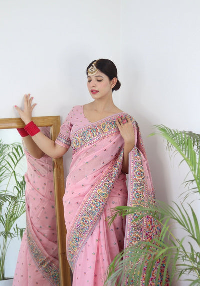 Elegant Kashmiri Handloom Work with Heavy Blouse: A Stunning Choice! - Almaari Fashion