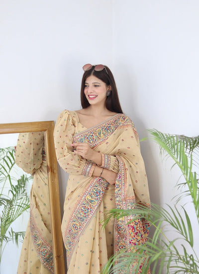 Elegant Kashmiri Handloom Work with Heavy Blouse: A Stunning Choice! - Almaari Fashion