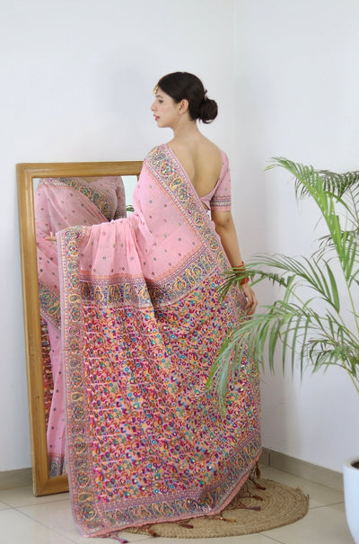 Elegant Kashmiri Handloom Work with Heavy Blouse: A Stunning Choice! - Almaari Fashion