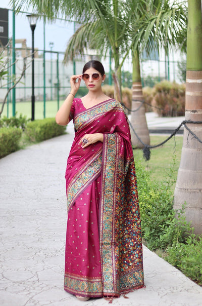 Elegant Kashmiri Handloom Work with Heavy Blouse: A Stunning Choice! - Almaari Fashion