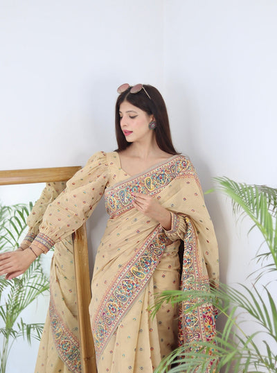 Elegant Kashmiri Handloom Work with Heavy Blouse: A Stunning Choice! - Almaari Fashion