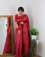 Gajari With Copper Zari Combination Pure Kanjivaram Silk Saree Stylish Blouse Piece