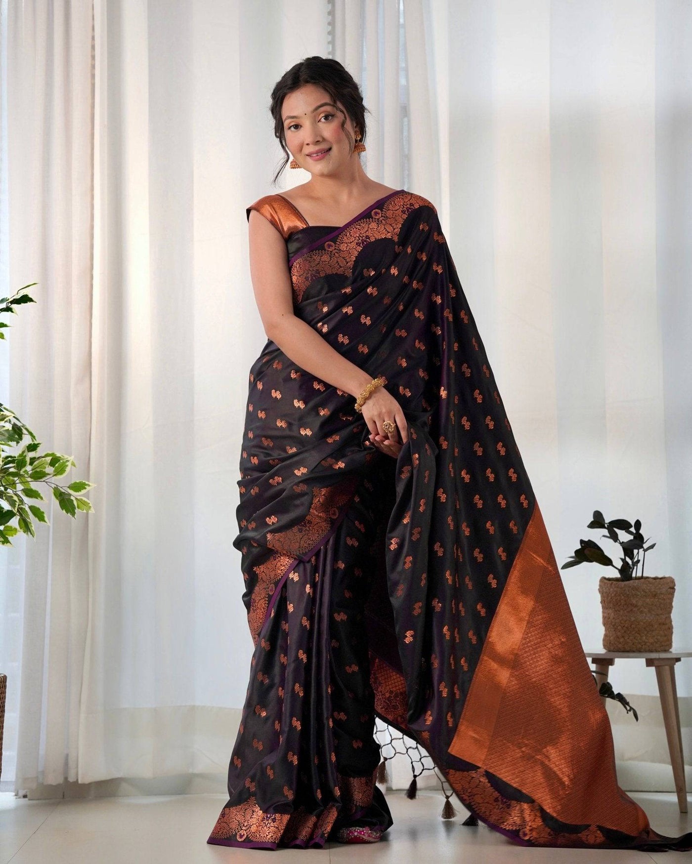 Pure Gaji Silk Saree Weaved With  Zari Comes With Tassels