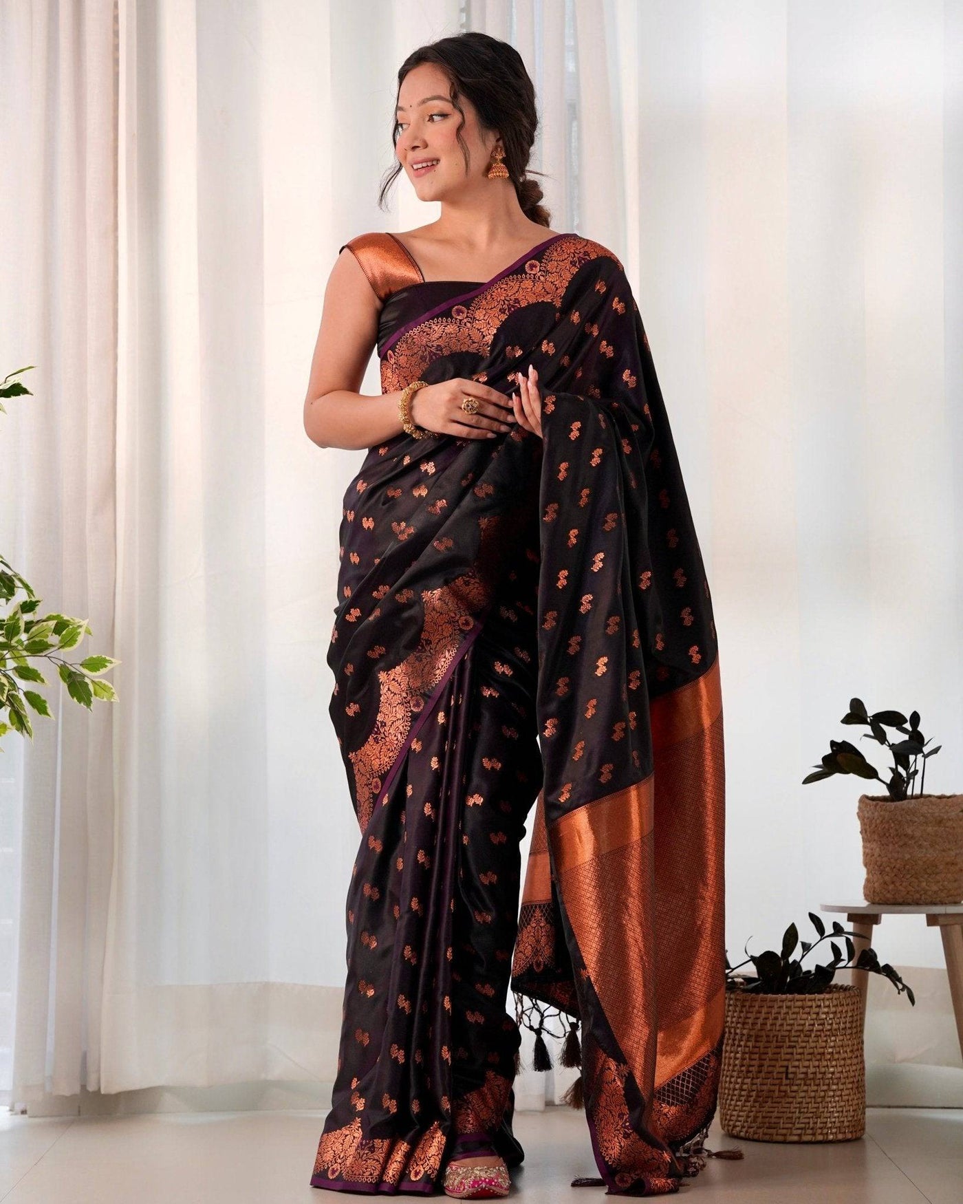 Pure Gaji Silk Saree Weaved With  Zari Comes With Tassels