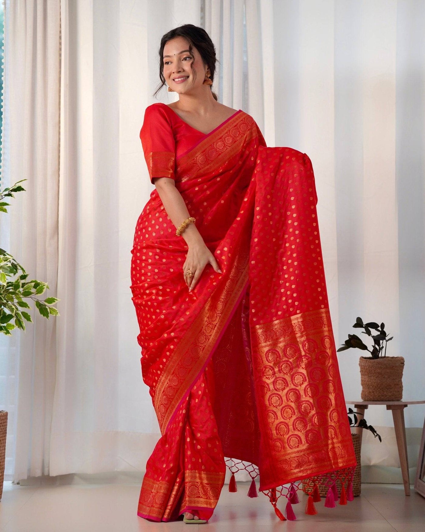 Pure Gaji Silk Saree Weaved With  Zari Comes With Tassels