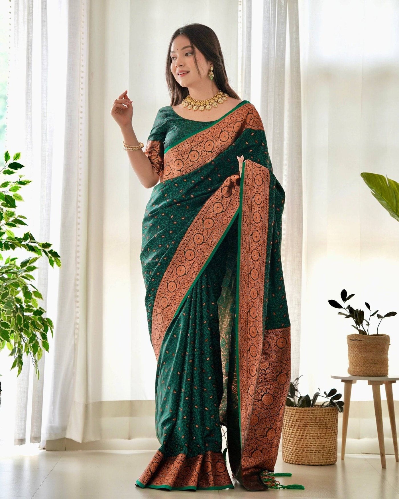 Pure Gaji Silk Saree Weaved With  Zari Comes With Tassels