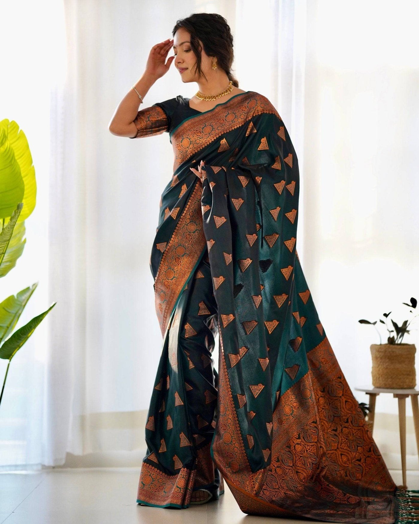 Pure Gaji Silk Saree Weaved With  Zari Comes With Tassels