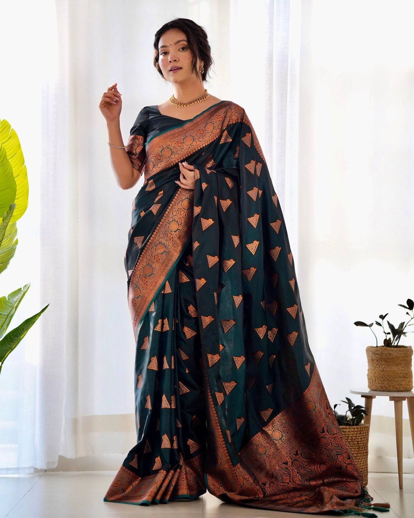 Pure Gaji Silk Saree Weaved With  Zari Comes With Tassels