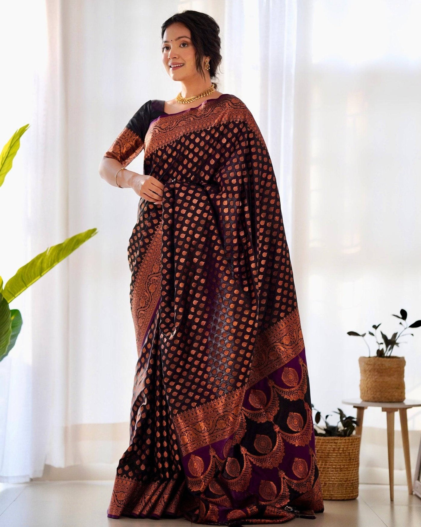 Pure Gaji Silk Saree Weaved With  Zari Comes With Tassels