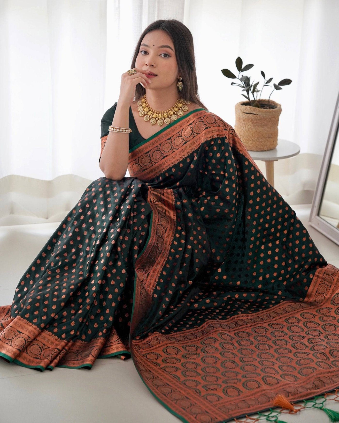 Pure Gaji Silk Saree Weaved With  Zari Comes With Tassels