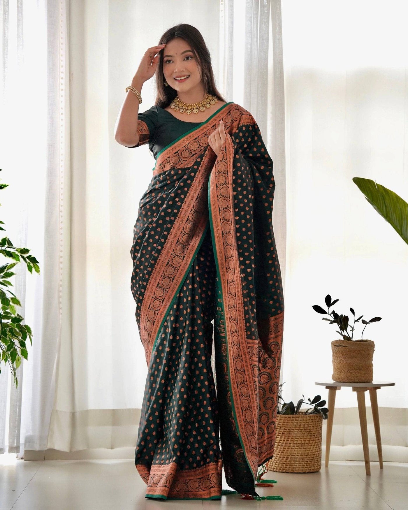 Pure Gaji Silk Saree Weaved With  Zari Comes With Tassels