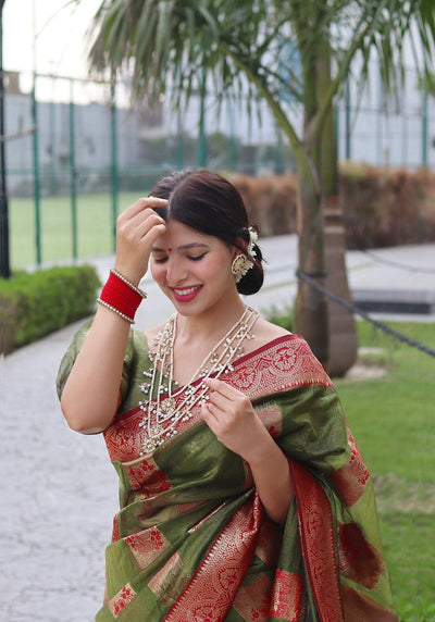 Green Pure Organza Silk Saree Stylish Blouse Piece