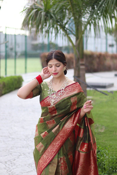 Green Pure Organza Silk Saree Stylish Blouse Piece