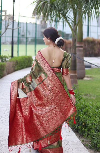 Green Pure Organza Silk Saree Stylish Blouse Piece