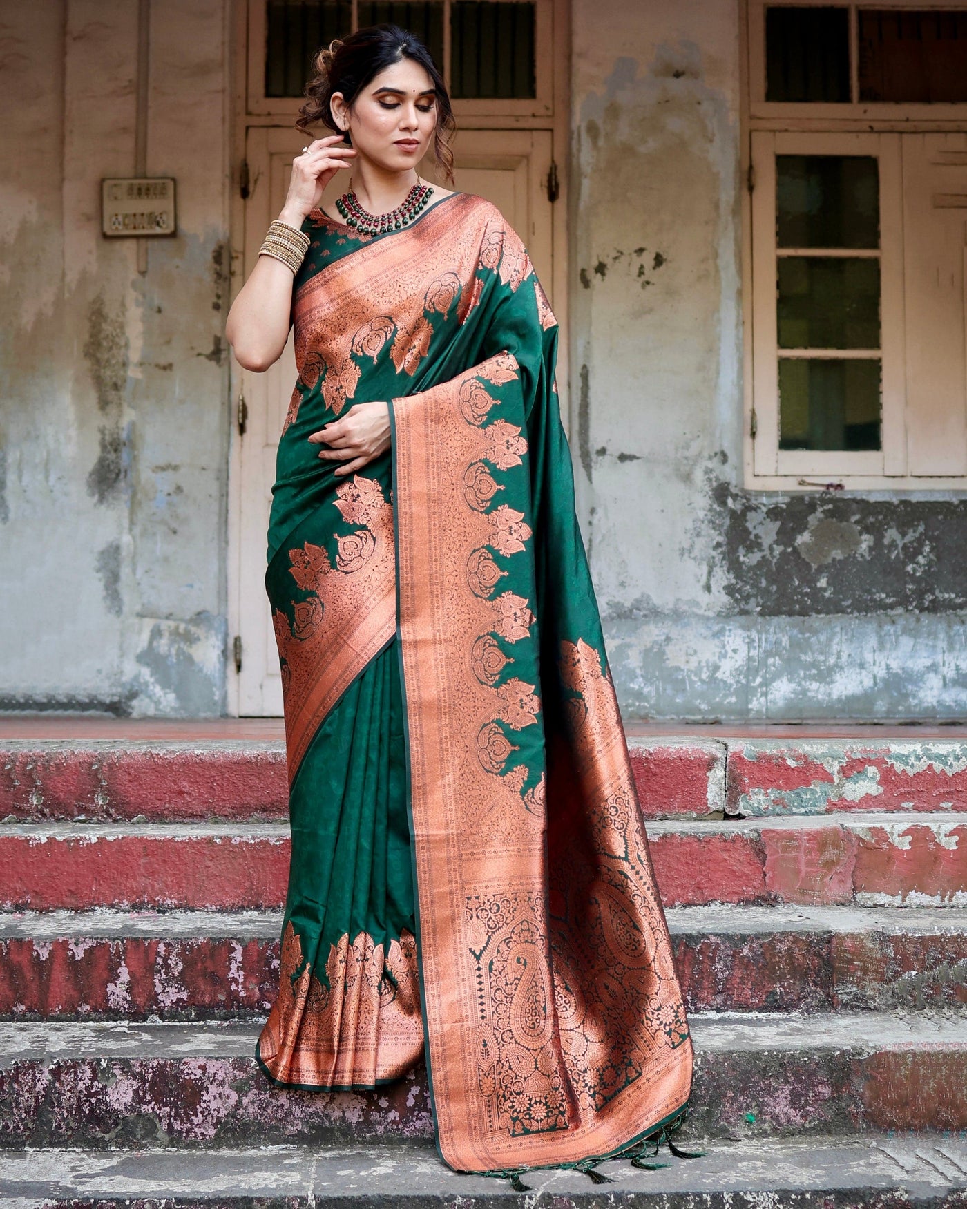 Pure Gaji Silk Saree Weaved With  Zari Comes With Tassels