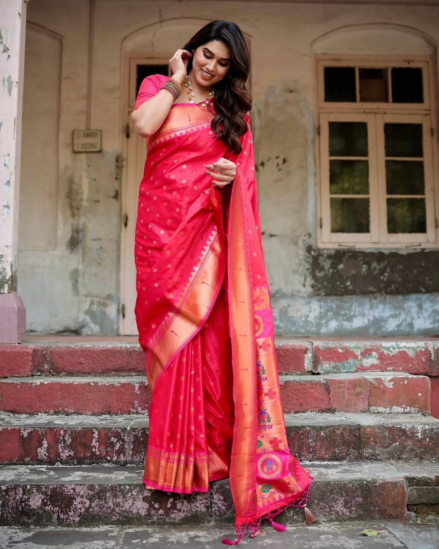 Pure Gaji Silk Saree Weaved With  Zari Comes With Tassels