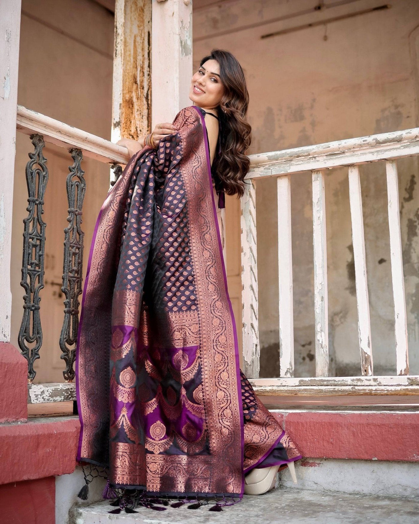 Pure Gaji Silk Saree Weaved With  Zari Comes With Tassels